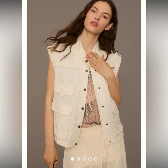 Anthropologie - Silky Utility Vest - Ivory - Size Small - Gently Used!! - Picture 1 of 15